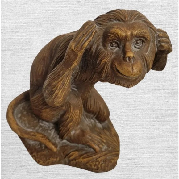 Whimsical Faux Bois See No Evil, Hear No Evil, Speak No Evil Monkey Room Statue - Picture 6 of 6